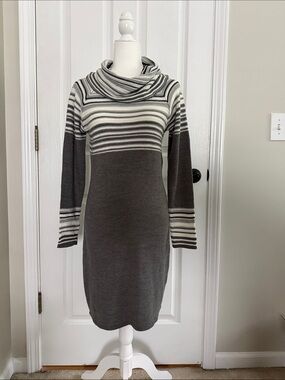 NY & Co Gray Color-block/Striped Long Sleeve Cowl Neck Sweater Dress - SzXS-NWT.